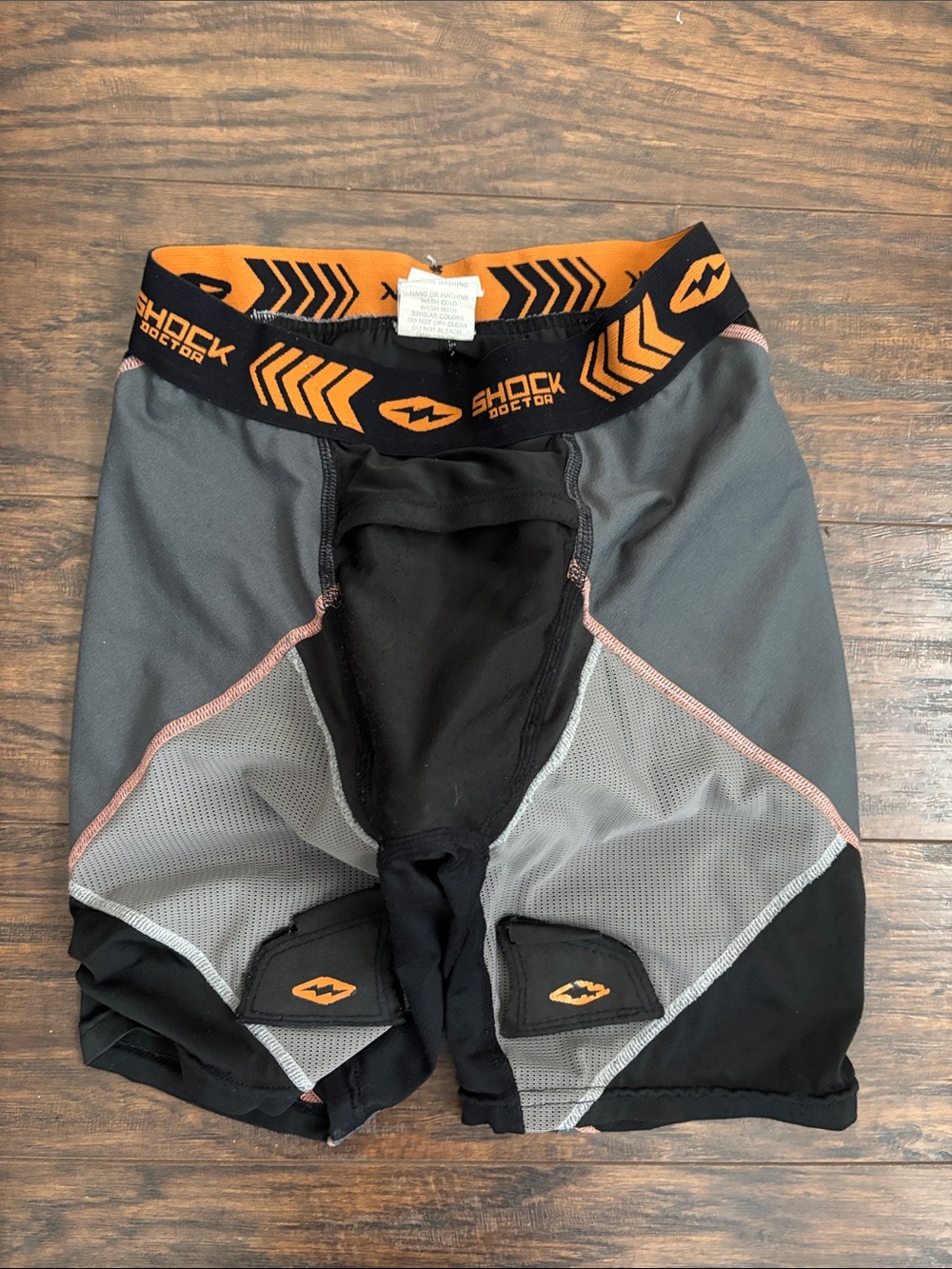 Men’s Gray & Black Compression Shorts with Orange Waistband-Hockey cup shorts